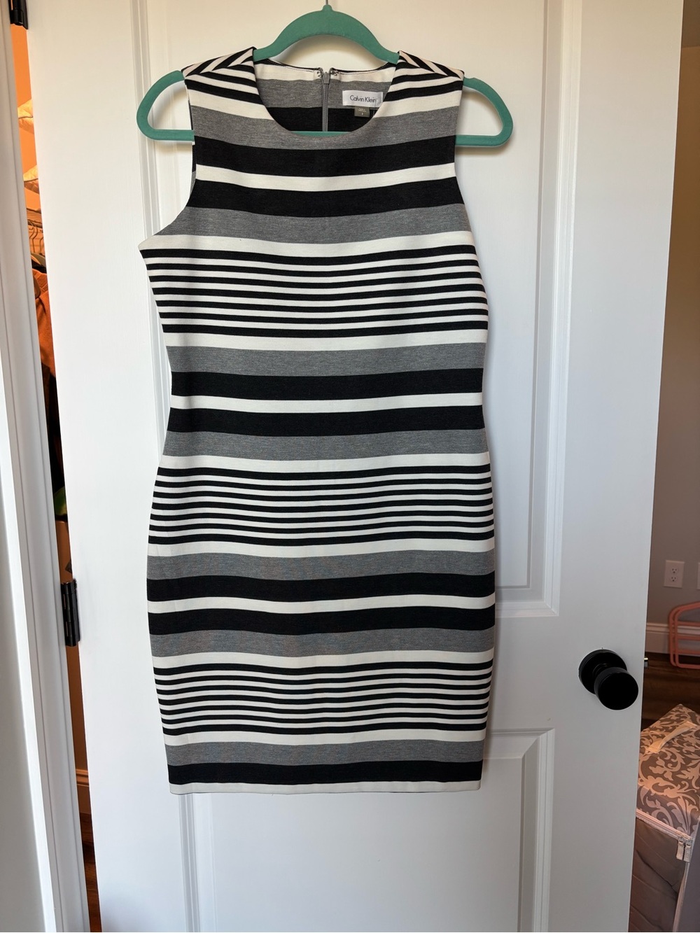 Calvin Klein Black, White & Gray Striped Sheath Dress